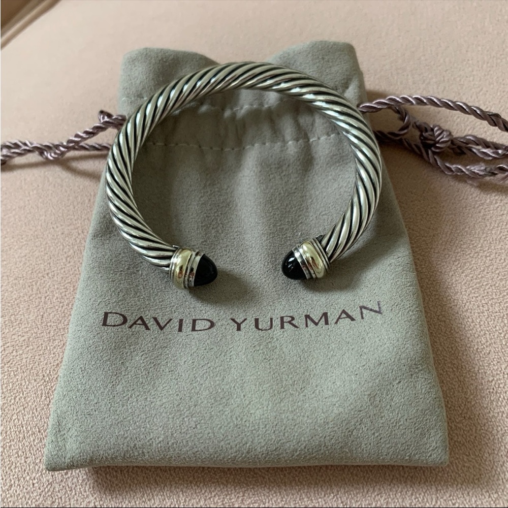 7 mm David Yurman Silver/gold and Black onyx, Cable Bracelet